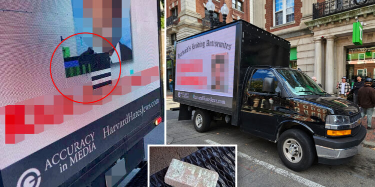Brick hurled at 'doxxing truck' at Harvard