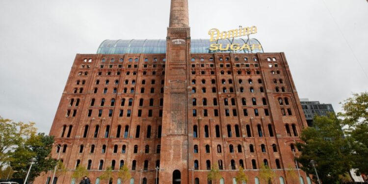 The Refinery is the centerpiece of developer Two Trees’ 11-acre complex with apartments, offices, stores and a popular park.