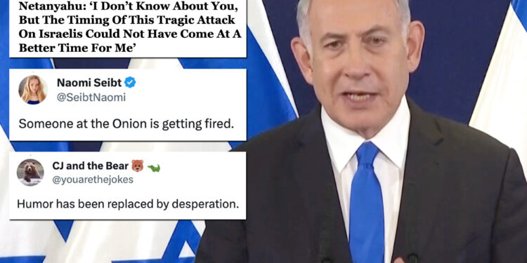 The Onion blasted for writing Hamas attack 'could not have come at a better time' for Netanyahu