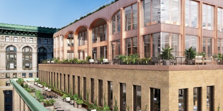 The Textile Building fills the entire east blockfront between West 30th and 31st streets.