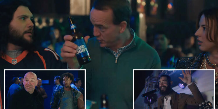 Bud Light attempts comeback with Super Bowl Peyton Manning, Post Malone, Dana White ad
