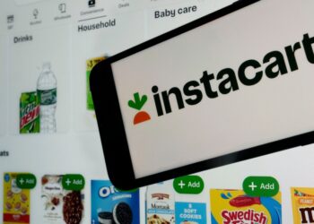 Instacart logo and webpage on a cellphone screen.
