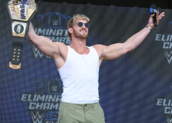 Logan Paul at the WWE Elimination Chamber Press Conference in Perth, Western Australia.