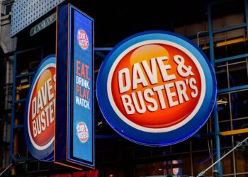 Sign of Dave and Buster's in Manhattan, New York City on Sept 16, 2017