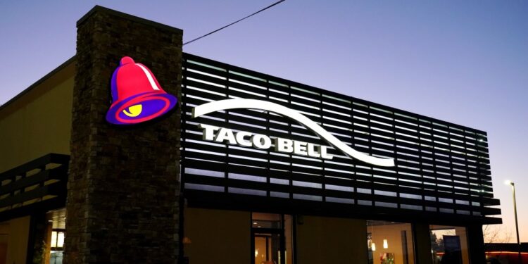 Dusk view of Taco Bell restaurant in Little Falls, NJ on November 12, 2023