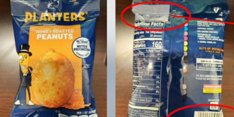 The UPC code for Honey Roasted Peanuts in question is 2900002097 with a best-by date of April 11, 2025.