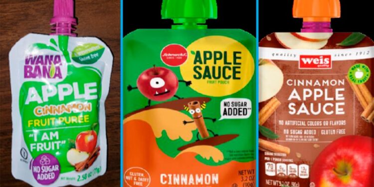 The apple sauce pouches on stands were contaminated with “extremely high” levels of lead and chromium.