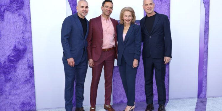 Chris McCarthy, George Cheeks, Shari Redstone, and Brian Robbins posing at the premiere of Paramount's 'If' in New York City