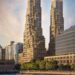 Rendering of luxury apartment towers to rise at 570 Washington St. and 80 Clarkson St. on Hudson River waterfront.