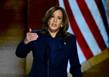 Vice President Kamala Harris accepting the nomination at the 2024 DNC on Aug. 22, 2024.