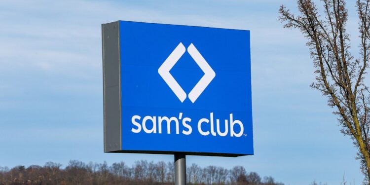 A sign for Sam's Club is seen at the entrance to the members-only retail warehouse store at the Lycoming Mall in Muncy, Pennsylvania.