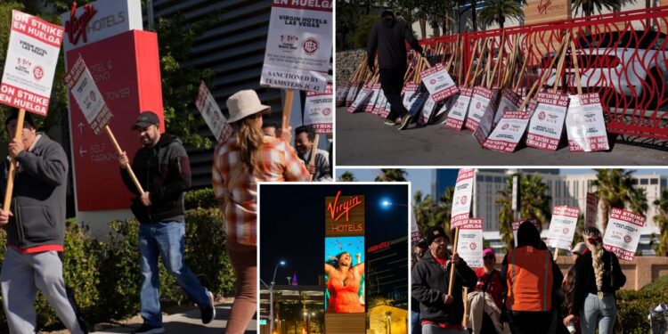 Las Vegas Culinary Union workers go on strike at Virgin Hotels