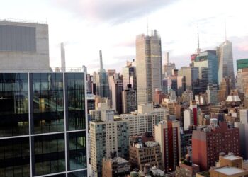 An aerial view of the Midtown Manhattan skyline.