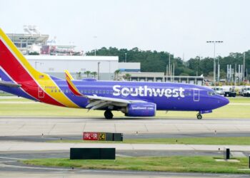 A Southwest Airlines plane taxis at Tampa International Airport on Aug. 29, 2024.