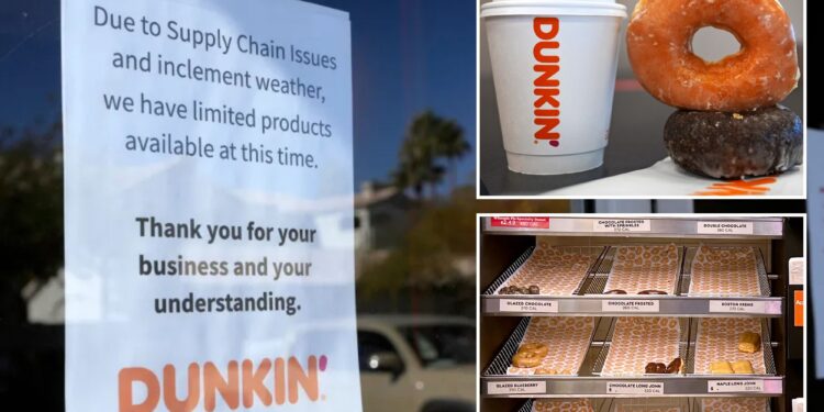 Some US states not running on Dunkin’ doughnuts due to temporary supply shortage