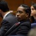 A$AP Rocky listens to closing arguments during his trial Thursday, Feb. 13, 2025, in Los Angeles.