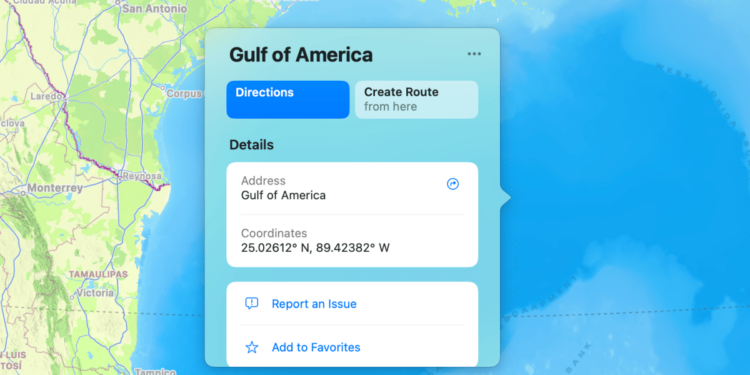 Apple Maps now shows the Gulf of America