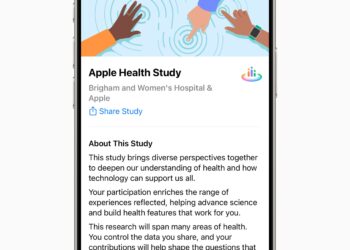 Screenshot of the “About This Study” page for the Apple Health Study on an iPhone. It describes the goals of the study, the user’s ability to control what data is shared, and the study’s partner Brigham and Women’s Hospital.