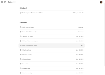 A screenshot of a task list in ChatGPT.
