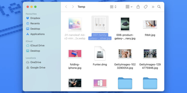 Finder showing Temp folder with some of the icons translucent.