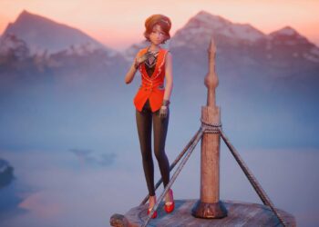 Screenshot from Infinity Nikki featuring Nikki in an ugly red vest with black pants and a black top with red shoes.