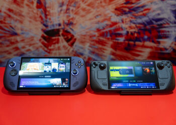 The Lenovo Legion Go S next to a Steam Deck OLED.