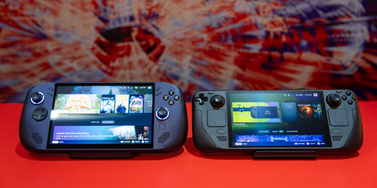 The Lenovo Legion Go S next to a Steam Deck OLED.