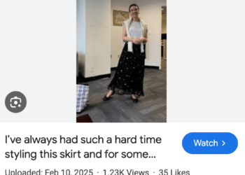 A screenshot of an Instagram post by McLaurine Pinover. She is in her OPM office modeling clothing.