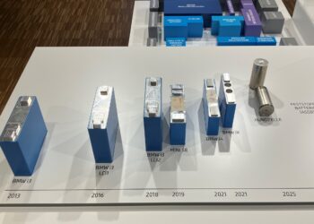 The evolution of BMW’s batteries, from the prismatic cells to the round cells.