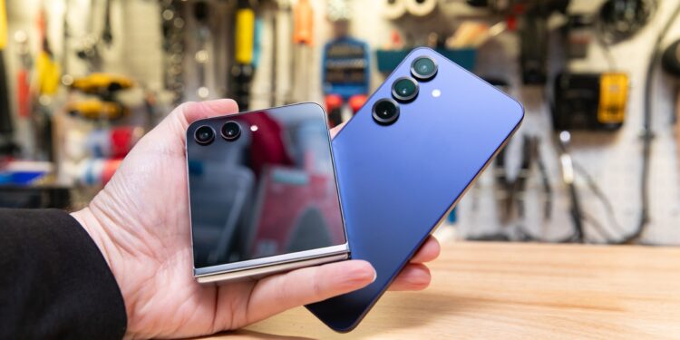 My Z Flip 5, folded, next to the normal-sized Galaxy S25.