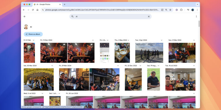 Google Photos page showing a group of thumbnails of photos.