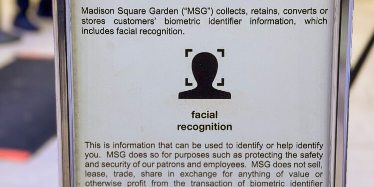 A photo of a sign about facial recognition at Madison Square Garden.