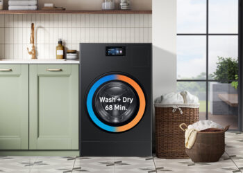 The new Bespoke combo washer and dryer has several tech upgrades, including a new 7-inch touchscreen that you can make phone calls on.