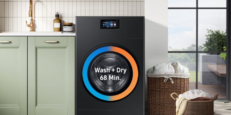 The new Bespoke combo washer and dryer has several tech upgrades, including a new 7-inch touchscreen that you can make phone calls on.