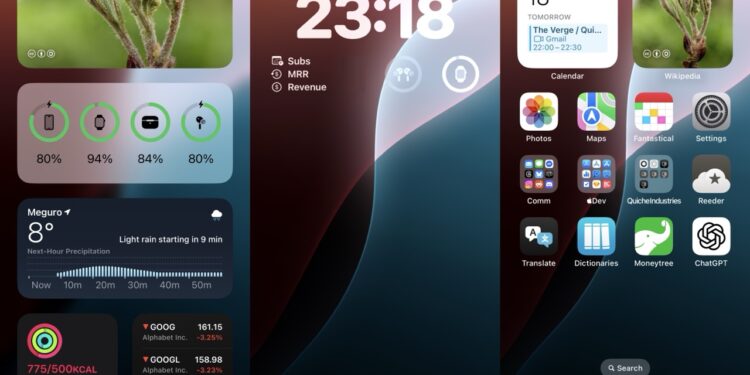 Three images of an iPhone home screen setup