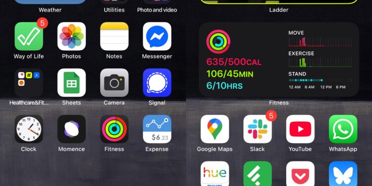 Two screenshots of an iPhone homescreen