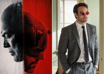 Charlie Cox, portrayed as Daredevil, in a suit and tie