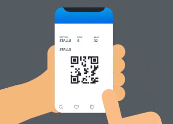 Cartoon hands holding a phone with a QR code and the word Stalls