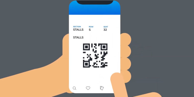 Cartoon hands holding a phone with a QR code and the word Stalls