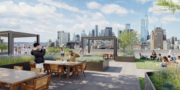 A rendering of the new rooftop desk of 568 Broadway,