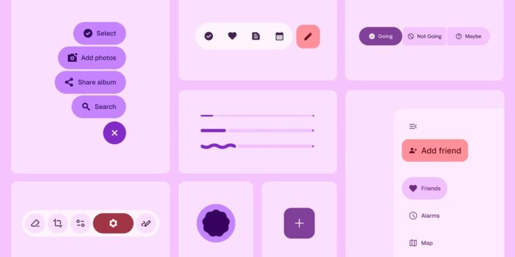 Image showing different Android Material Three elements.