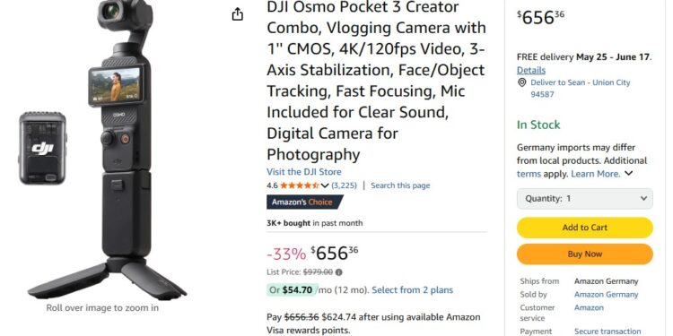 Amazon Germany will currently ship Osmo Pocket 3 to the US for free.