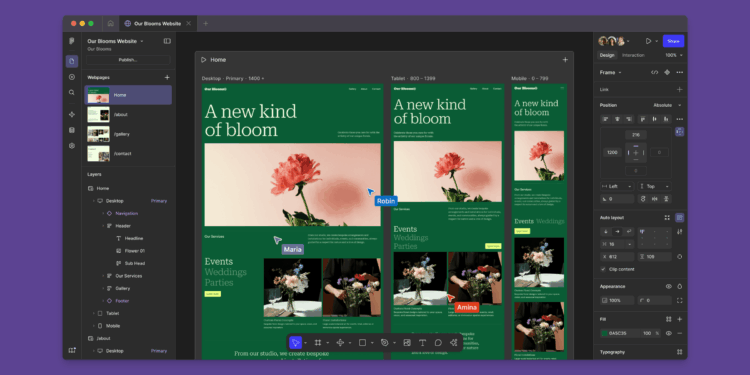 A screenshot of Figma Sites showing a prototype website.