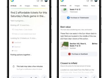 Two screenshots showing AI Mode in Google search.