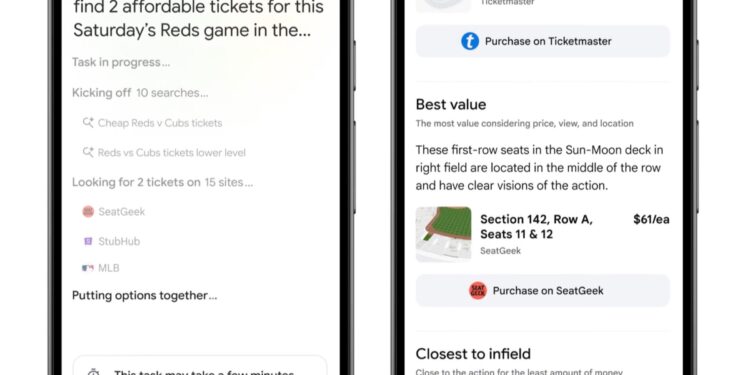 Two screenshots showing AI Mode in Google search.