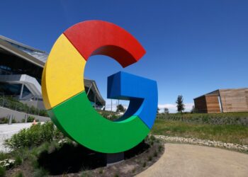Google logo at Mountain View, Calif., headquarters.