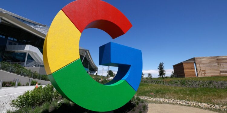 Google logo at Mountain View, Calif., headquarters.