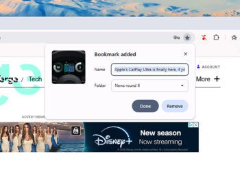 Pop-up showing BookMark Added with the name and the folder.