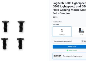 An image of 4 Logitech screws for ten dollars on iFixit’s site
