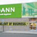 A general view of a Joann Fabrics store with a "going out of business" sign.